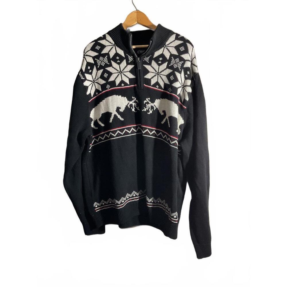 Chaps Cozy Winter Knit Sweater Cardigan with Buck and Snowflake Design XXL